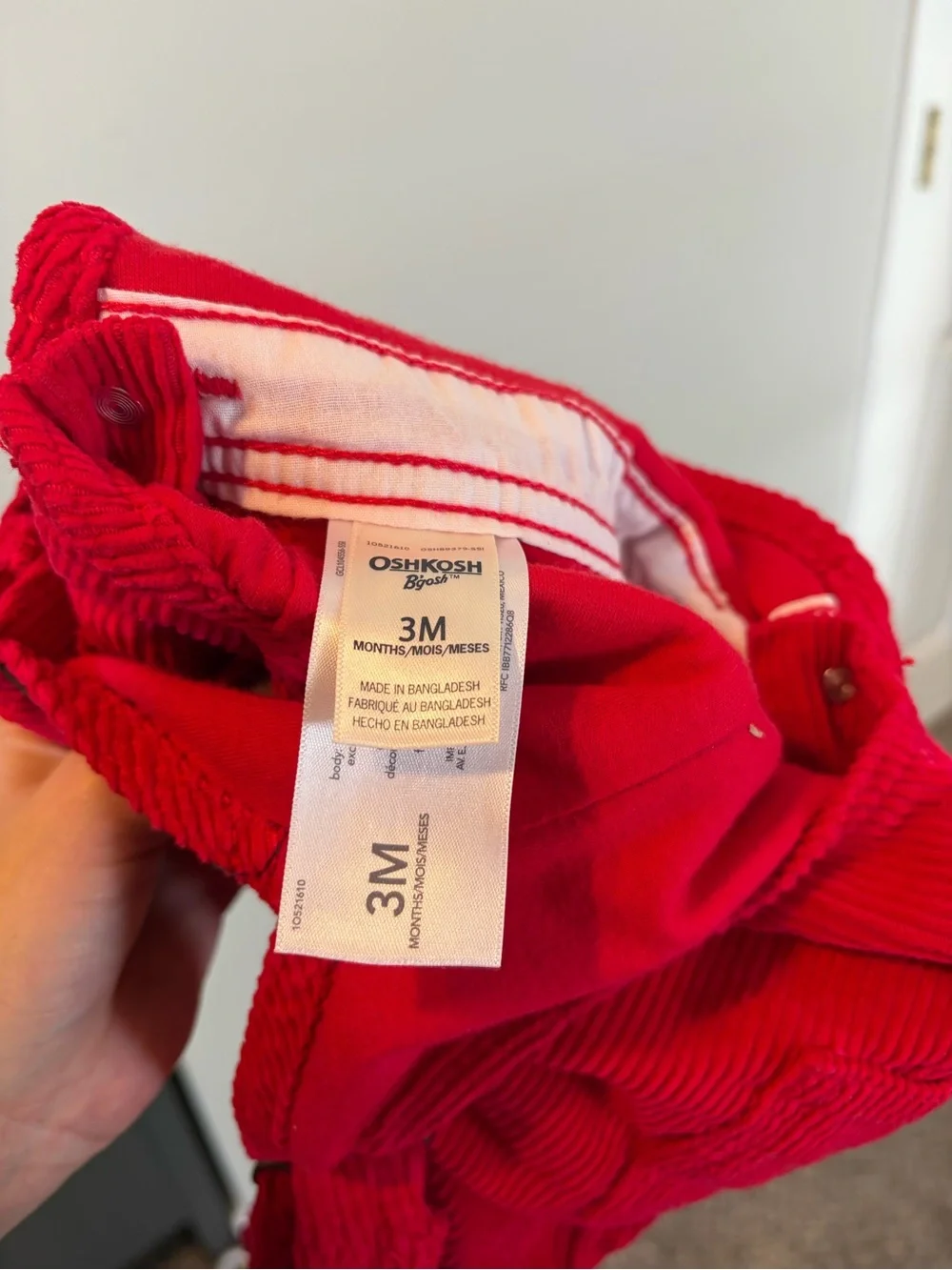 Oshkosh red corded overalls 3 mo